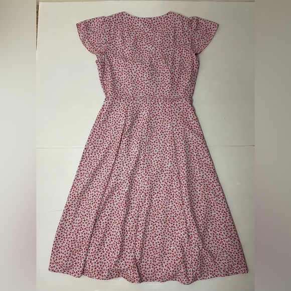 Ann Taylor Ditsy Red Poppy Floral Wrap Fit Flare Midi Dress Size 2 - Picture 8 of 13
